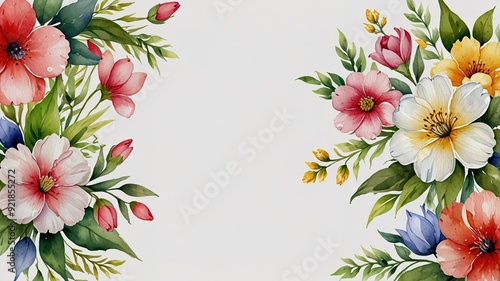 Wildflowers frame watercolor, Floral frame for wedding invitation card, white background