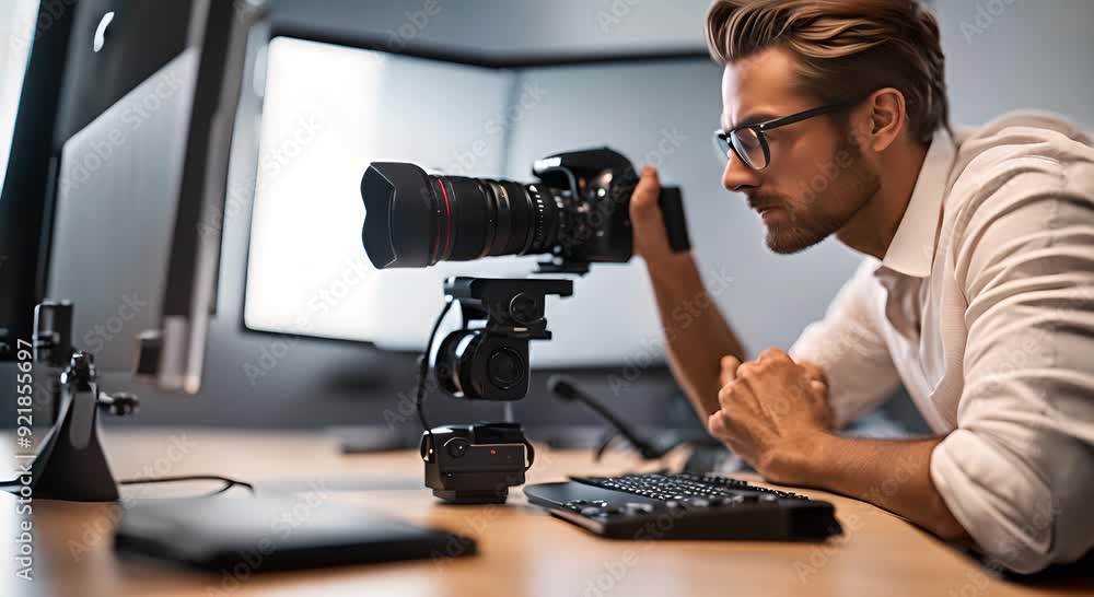 Vlogger recording a video for social media. Vlogger recording a video for social media.