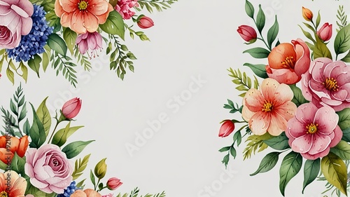 Wildflowers frame watercolor, Floral frame for wedding invitation card, white background