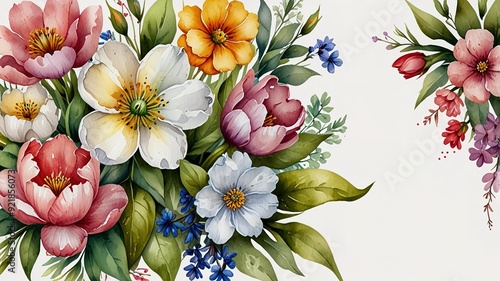 Wildflowers frame watercolor, Floral frame for wedding invitation card, white background