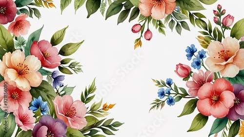 Wildflowers frame watercolor, Floral frame for wedding invitation card, white background