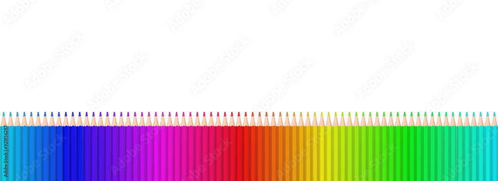 colored pencils in a row, bottom part isolated on white background close up colored pencils in a row, bottom part isolated on white background close up