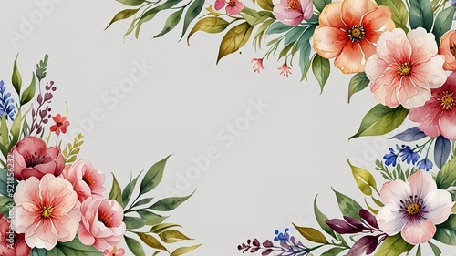 Wildflowers frame watercolor, Floral frame for wedding invitation card, white background