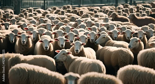 Flock of sheep in the city. photo