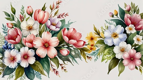 Wildflowers frame watercolor, Floral frame for wedding invitation card, white background