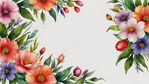 Wildflowers frame watercolor, Floral frame for wedding invitation card, white background