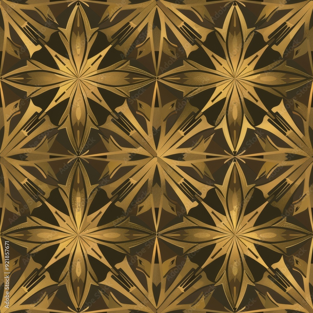 Fototapeta premium Seamless pattern of ornate geometric motifs in muted gold and bronze tones