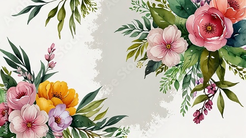 Wildflowers frame watercolor, Floral frame for wedding invitation card, white background