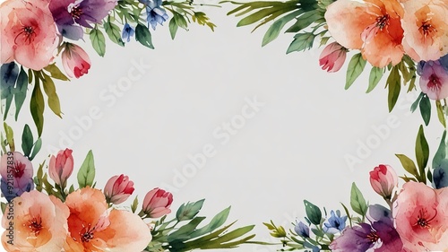 Wildflowers frame watercolor, Floral frame for wedding invitation card, white background