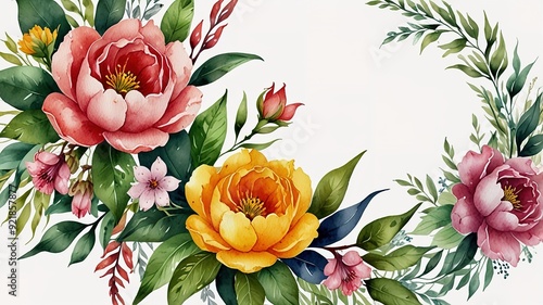 Wildflowers frame watercolor, Floral frame for wedding invitation card, white background