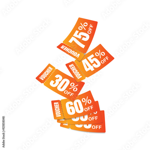 Flying gradient voucher with white background, vouchers, exchange. Discount, profitable purchases, Offers, Special premium price offers sale coupon, gradient vouchers.