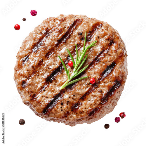 Grilled burger meat isolated on white background, top view.