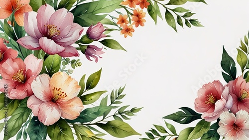 Wildflowers frame watercolor, Floral frame for wedding invitation card, white background