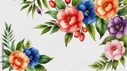 Wildflowers frame watercolor, Floral frame for wedding invitation card, white background