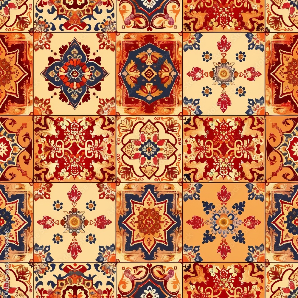 Seamless pattern of Persian rug-inspired patterns in antique shades Seamless pattern of Persian rug-inspired patterns in antique shades