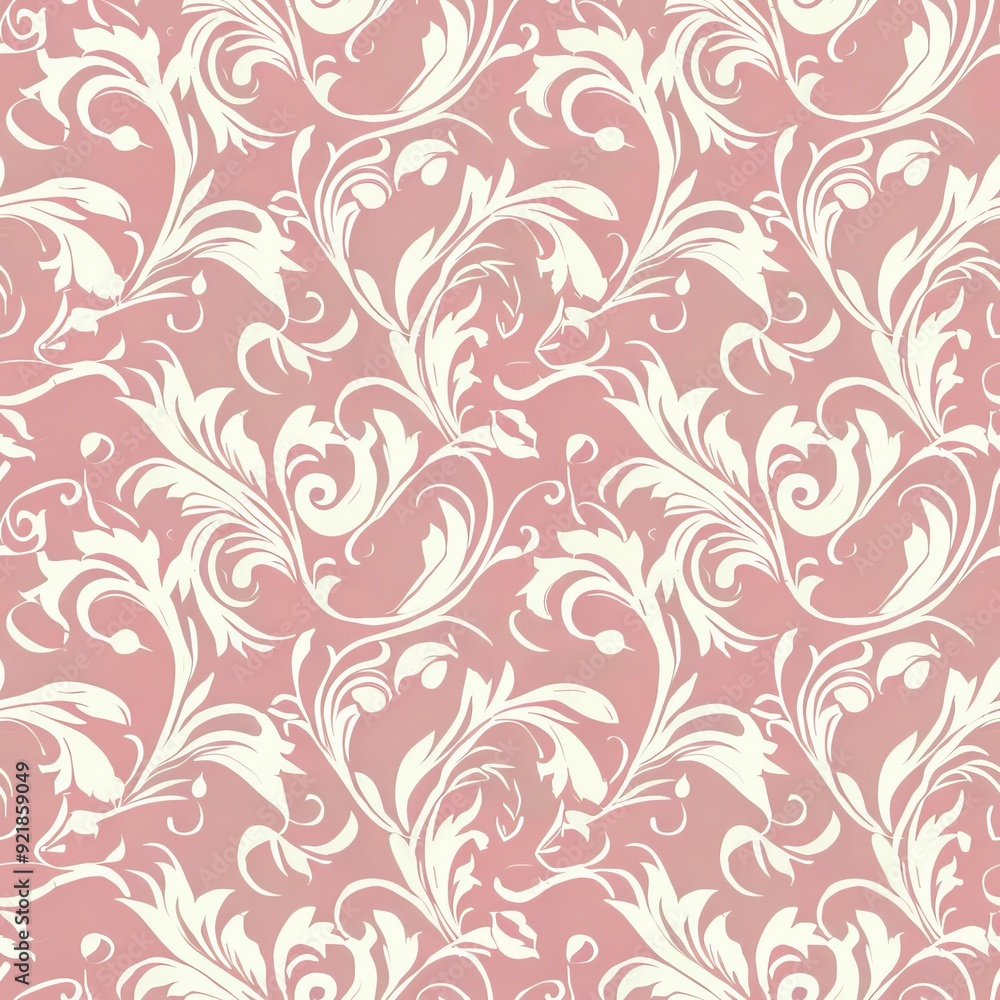 Seamless pattern of Rococo-inspired swirls and flourishes in antique pink and ivory Seamless pattern of Rococo-inspired swirls and flourishes in antique pink and ivory