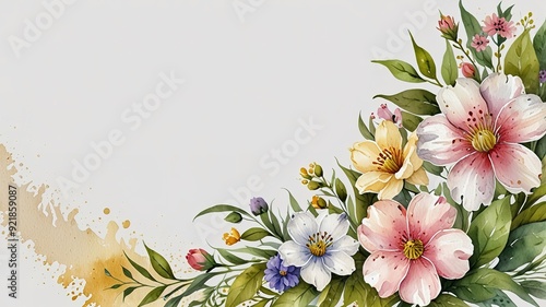 Wildflowers frame watercolor, Floral frame for wedding invitation card, white background