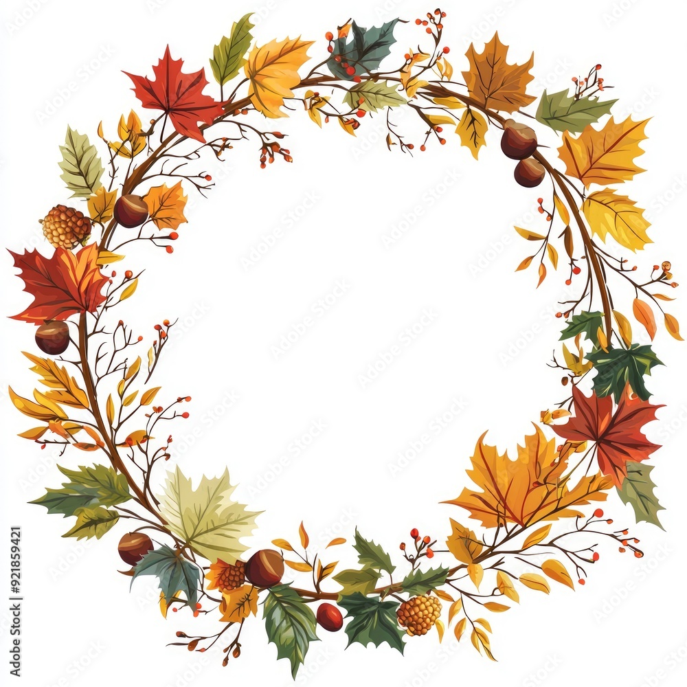Autumn Wreath with Colorful Leaves and Berries Autumn Wreath with Colorful Leaves and Berries