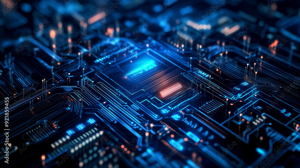 Quantum computer technologies concept. Futuristic blue circuit board background with modern technology circuit board texture design. Features flowing waves and quantum explosion technology elements. Quantum computer technologies concept. Futuristic blue circuit board background with modern technology circuit board texture design. Features flowing waves and quantum explosion technology elements.
