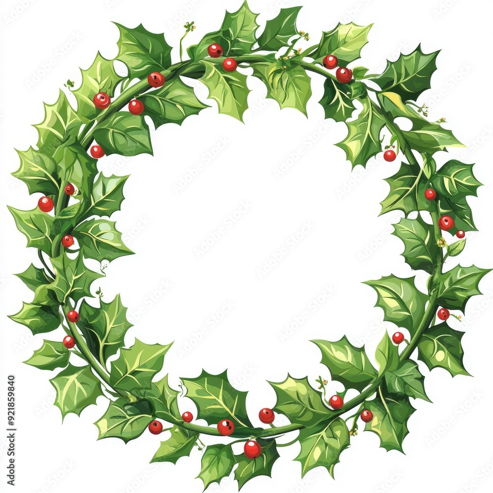 Naklejka premium Holly Wreath with Red Berries