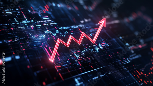 Business graphs with a red arrow rising sharply demonstrate a significant uptick in sales, reflecting the success of competitive pricing models that attract a broad customer base a photo