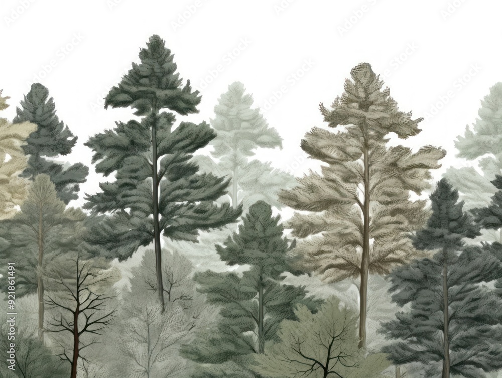 Pine tree forest on white background Pine tree forest on white background