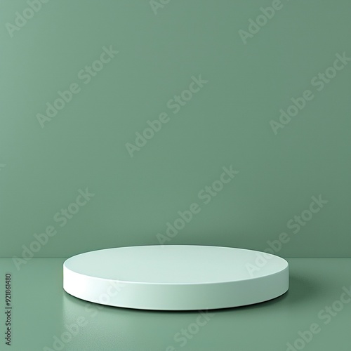 a small white circular podium on a green background taken at wide angle - hyperrealistic, generative ai