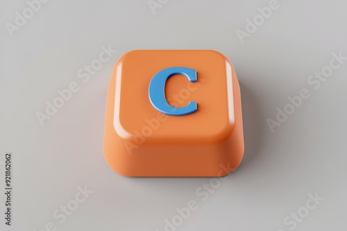 Isolated Orange Rubber Keyboard Key with Blue Letter C