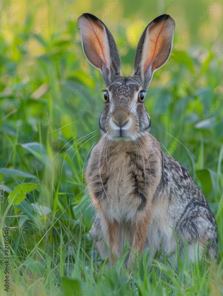 Jackrabbit in the Meadow. Wild Grassland Animal with Cute Brown Ears Jackrabbit in the Meadow. Wild Grassland Animal with Cute Brown Ears