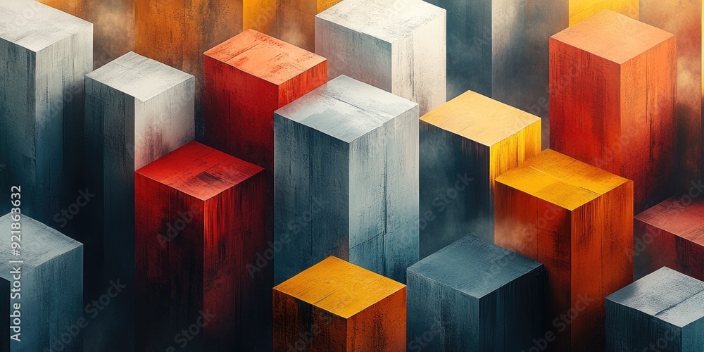 Abstract Geometric Composition with Red, Gray, and Yellow Cubes Abstract Geometric Composition with Red, Gray, and Yellow Cubes
