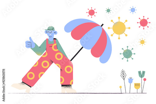 Man protecting himself from virus with umbrella