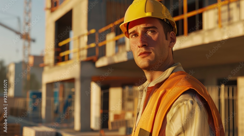 A Construction Worker Stands Confidently At A Building Site, Ready For The Day'S Tasks A Construction Worker Stands Confidently At A Building Site, Ready For The Day'S Tasks