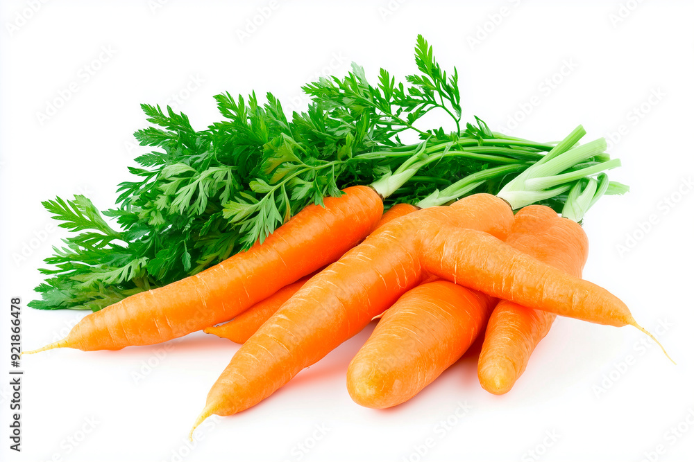 fresh carrots with green leaves isolated on a white background, in the style of photo fresh carrots with green leaves isolated on a white background, in the style of photo