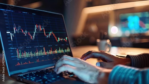 Businessman using a laptop to trade stocks, illustrating online trading and investment