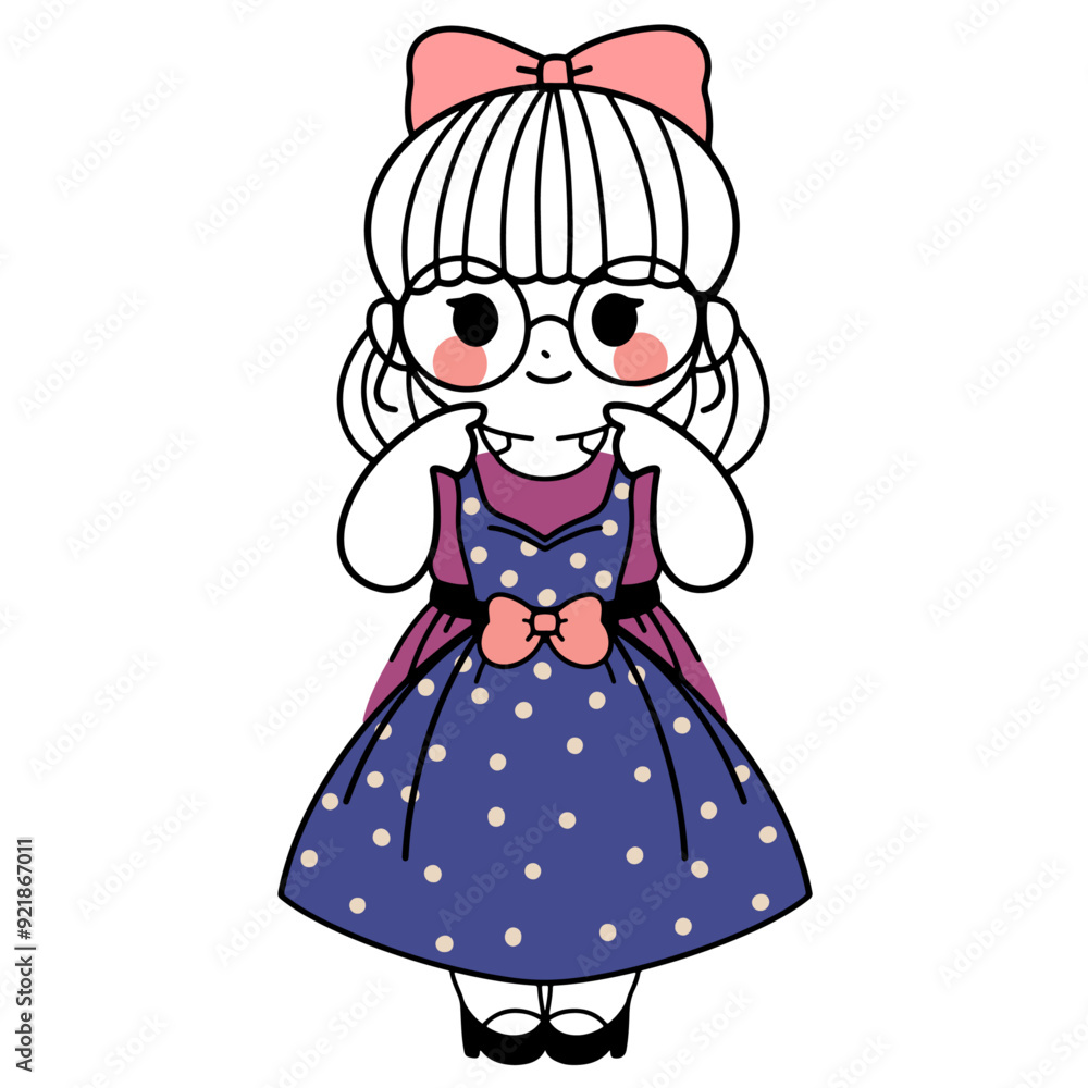adorable chubby girl shopping illustrations, featuring bows, glasses, and fashionable outfits, perfect for cute designs