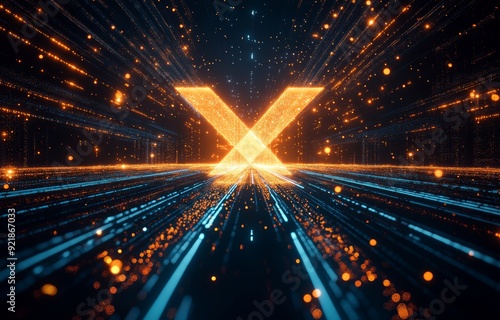 Abstract futuristic background with neon lines and shapes. Multi-colored glow, blurry lights, bokeh. A stage with an empty background.