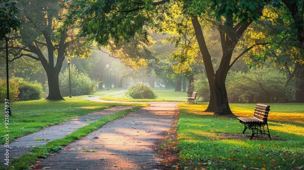 Serene Park Path at Sunrise Serene Park Path at Sunrise