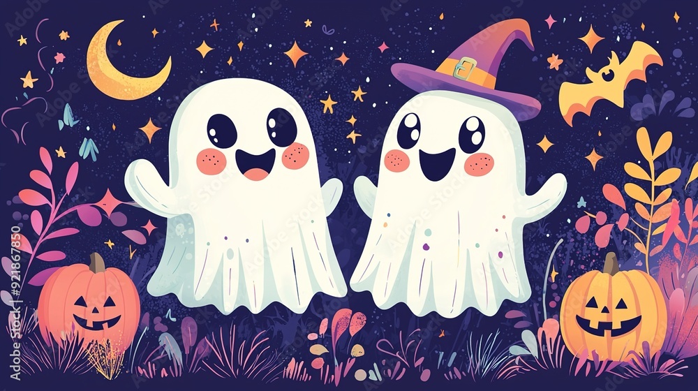 Obraz premium cute cartoon ghosts for halloween