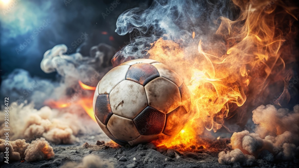 Fototapeta premium Burning Soccer Ball with Smoke and Flames.