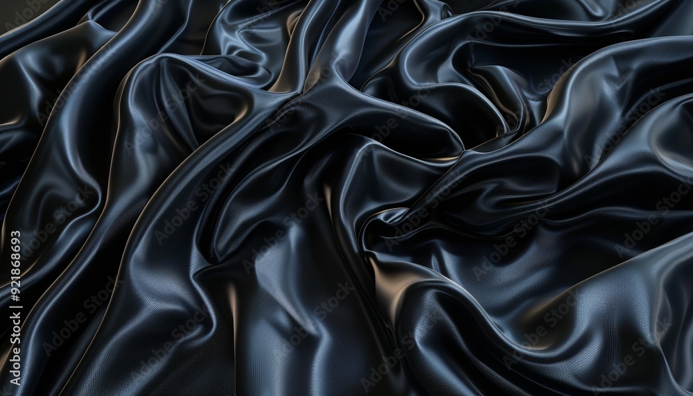 Smooth Black Silk Fabric with Gentle Waves, Soft and Shiny Material, Luxury and Elegance, Background with Copy Space Smooth Black Silk Fabric with Gentle Waves, Soft and Shiny Material, Luxury and Elegance, Background with Copy Space