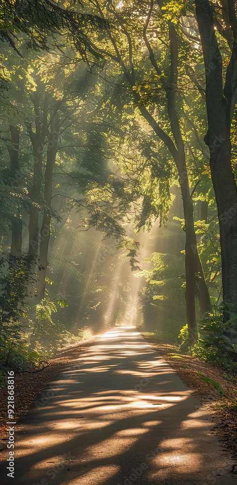 Obraz premium rays of light in the forest, generative ai
