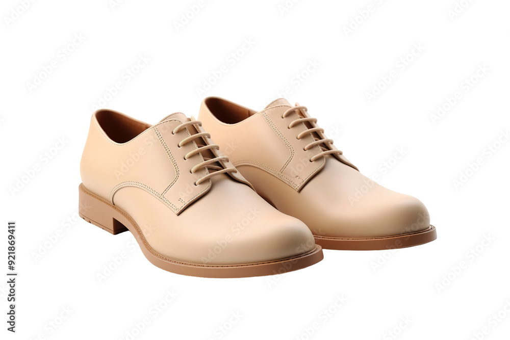 Elegant Beige Leather Shoes Displayed On A Minimalist Background With Natural Lighting on White or PNG Transparent Background. Elegant Beige Leather Shoes Displayed On A Minimalist Background With Natural Lighting on White or PNG Transparent Background.