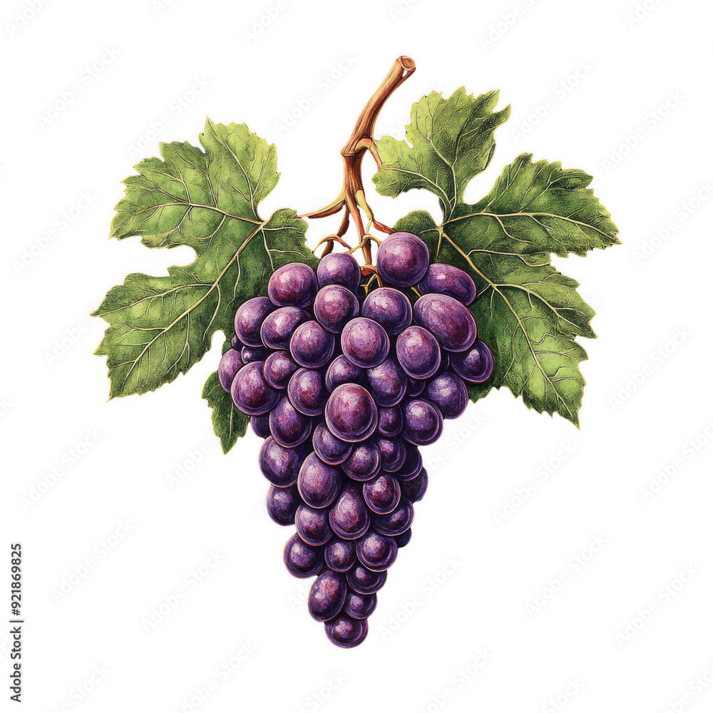 Fototapeta premium Old botanical illustration of a grape isolated on a transparent background, capturing the fruit's detailed anatomy and natural beauty in a classic style. 
