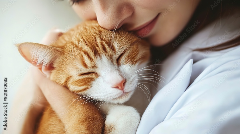 Female veterinarian holds sick cat close-up. Diagnostics of pets health clinic concept Female veterinarian holds sick cat close-up. Diagnostics of pets health clinic concept