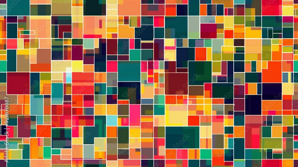 Fototapeta premium Vibrant Pixelated Geometric Mosaic. Abstract square pixel mosaic background concept