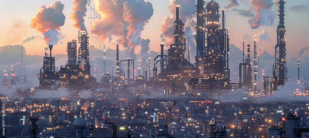 Fototapeta premium Industrial plant landscape, generative ai