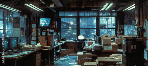 interior of an old abandoned office, generative ai