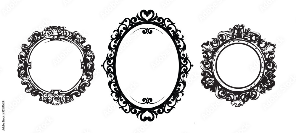 Antique frame engraving vector in oval shape silhouette, editable Silhouette of oval frames Antique frame engraving vector in oval shape silhouette, editable Silhouette of oval frames