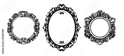 Antique frame engraving vector in oval shape silhouette, editable Silhouette of oval frames