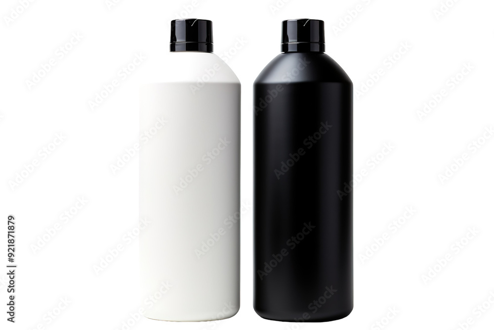 Elegant Contrast of Black and White Bottles Reflecting Modern Aesthetic in Minimalist Design on White or PNG Transparent Background. Elegant Contrast of Black and White Bottles Reflecting Modern Aesthetic in Minimalist Design on White or PNG Transparent Background.